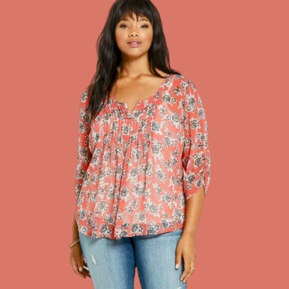  TORRID Plus Size Floral Print Ruched Chiffon Pintuck Top. - Picture 6 of 16